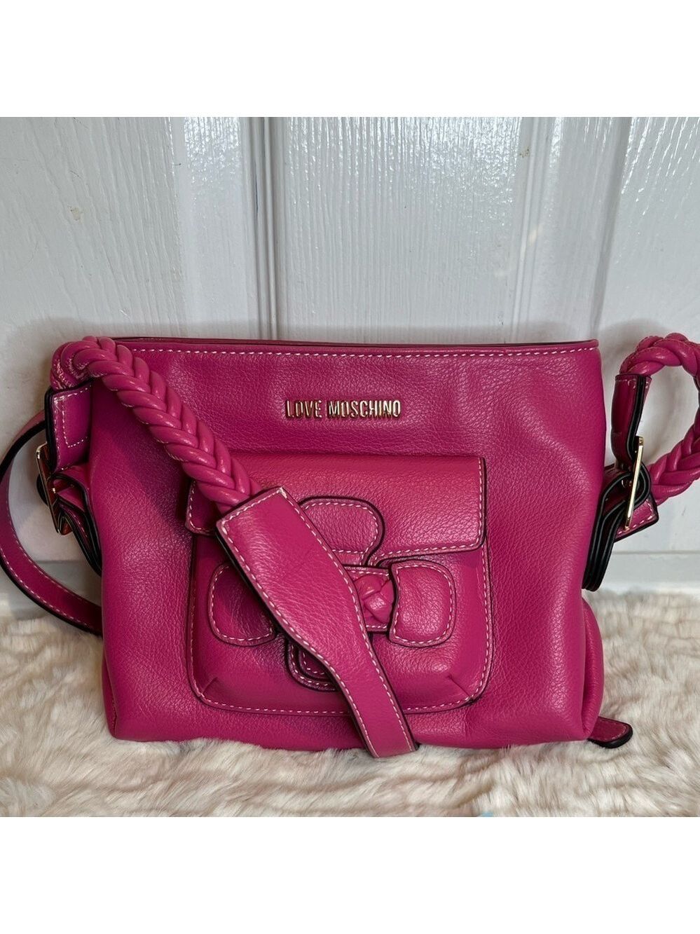 MOSCHINO LOVE FAUX LEATHER CROSSBODY BAG